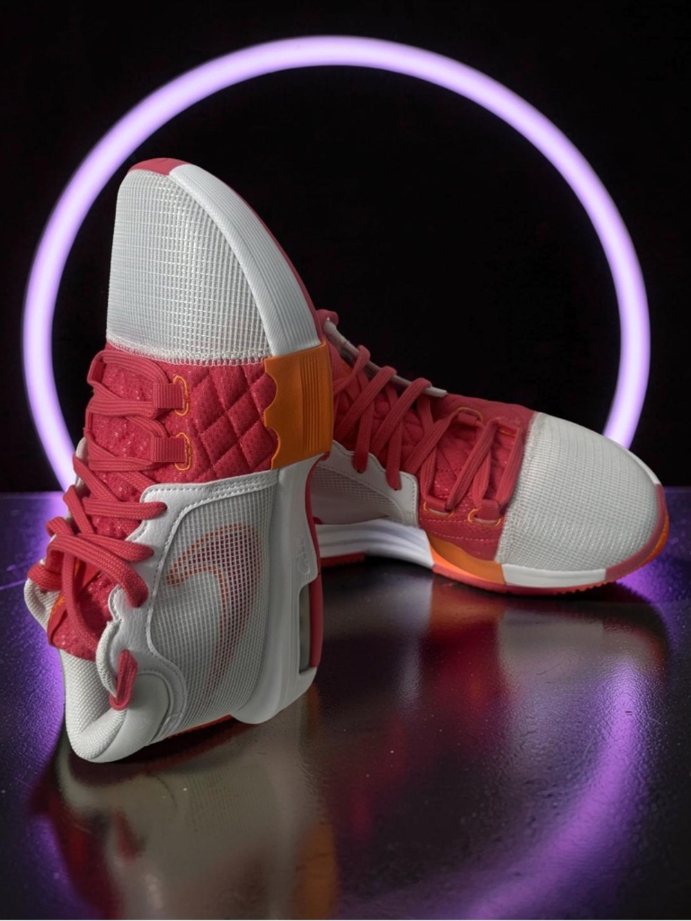 Women’s Athletic Low-Top Sneakers in White and Coral in LeBron